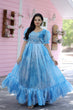 Load image into Gallery viewer, Trendy Jimmy Silk With Rich Multi Print Work Sky Blue Gown Clothsvilla
