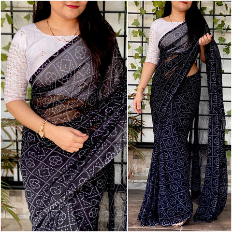 Bandhani printed Georgette Saree with Mirror work Blouse ClothsVilla Main image