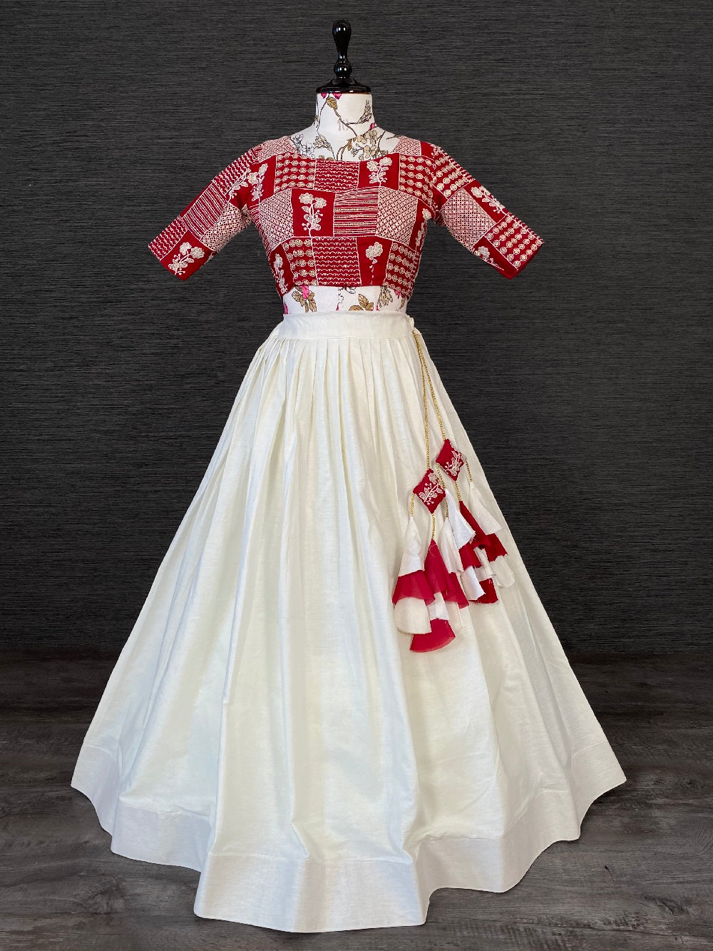 White Color Pure Cotton Two Piece Lehenga With Lucknowi Work Choli Clothsvilla
