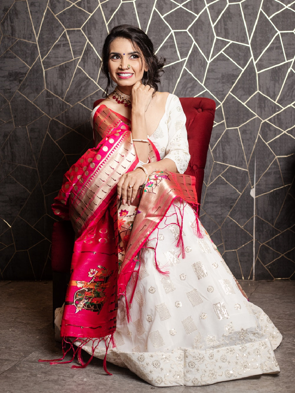 White Color Sequins And Thread Embroidery Work Georgette Lehenga Choli With Jacquard Dupatta Clothsvilla