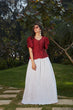 Load image into Gallery viewer, White-Maroon Imported Indo Western Ready To Wear Skirt With Crop Top ClothsVilla