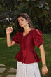 Load image into Gallery viewer, White-Maroon Imported Indo Western Ready To Wear Skirt With Crop Top ClothsVilla