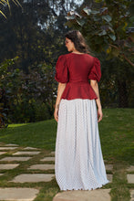 Load image into Gallery viewer, White-Maroon Imported Indo Western Ready To Wear Skirt With Crop Top ClothsVilla