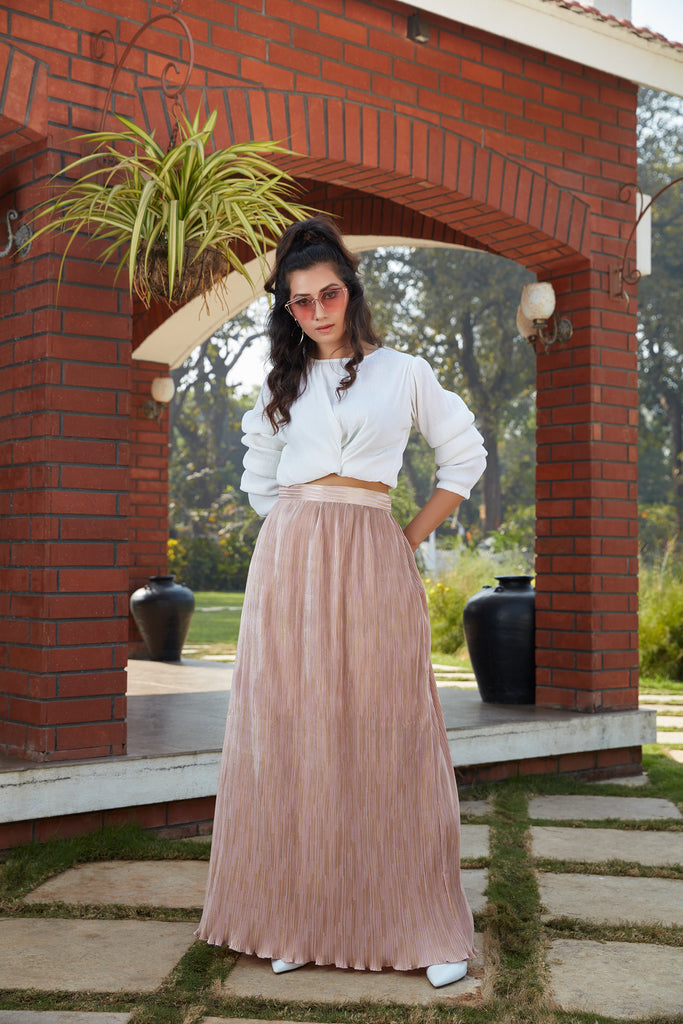 White-Peach Imported Indo Western Ready To Wear Skirt With Crop Top ClothsVilla