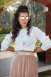 Load image into Gallery viewer, White-Peach Imported Indo Western Ready To Wear Skirt With Crop Top ClothsVilla
