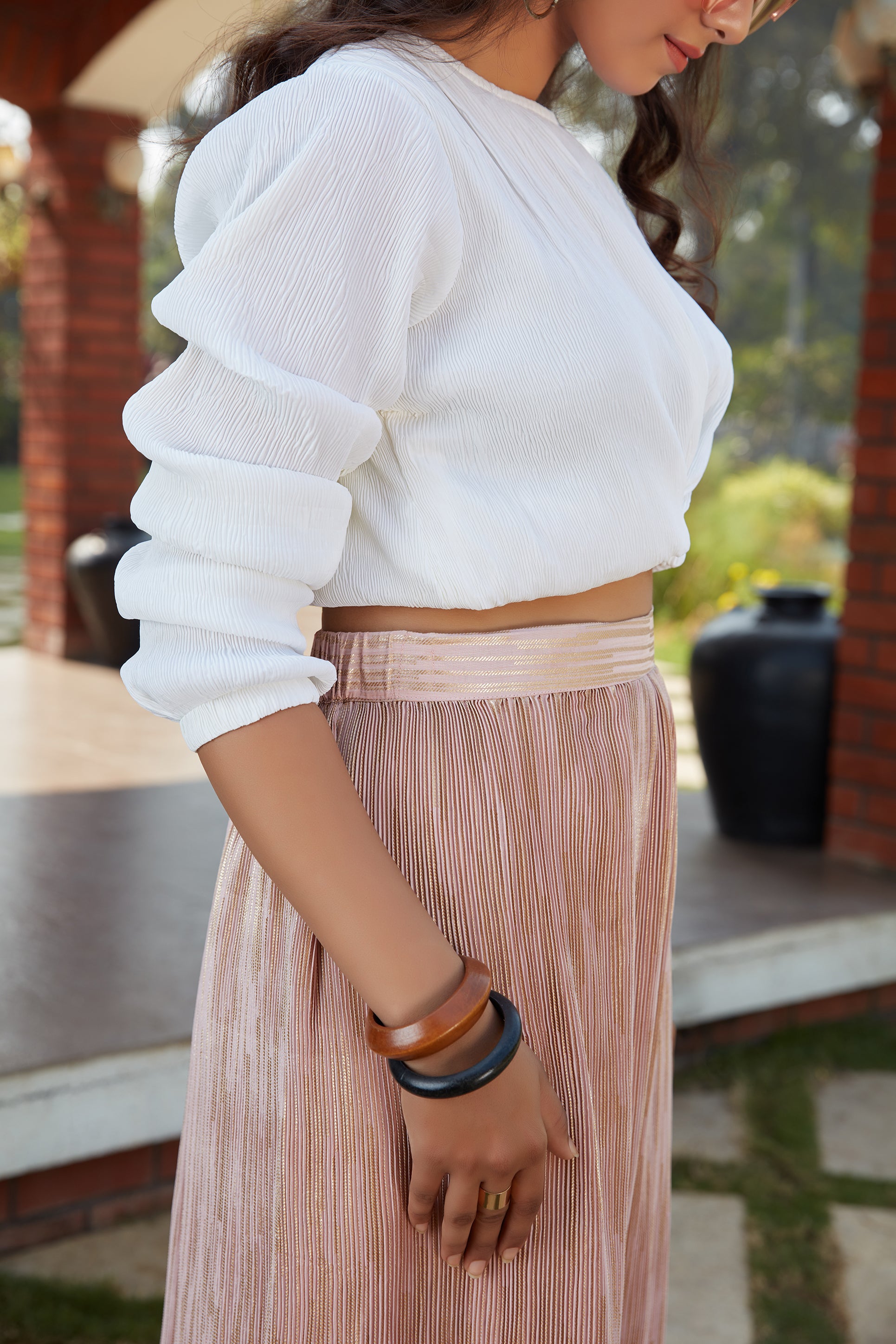 White-Peach Imported Indo Western Ready To Wear Skirt With Crop Top ClothsVilla