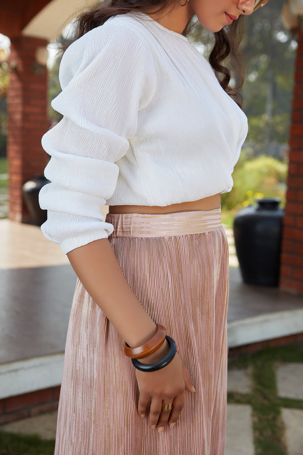 White-Peach Imported Indo Western Ready To Wear Skirt With Crop Top ClothsVilla