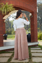 Load image into Gallery viewer, White-Peach Imported Indo Western Ready To Wear Skirt With Crop Top ClothsVilla