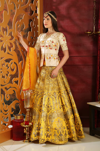 White-Yellow Embroidered Silk Bridal Lehenga Choli ClothsVilla