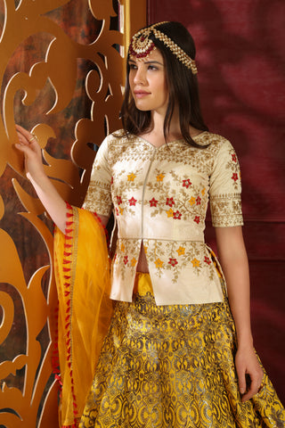 White-Yellow Embroidered Silk Bridal Lehenga Choli ClothsVilla
