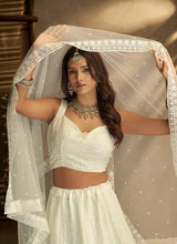 Load image into Gallery viewer, White And Gold Stylish Embroidered Lehenga Choli Clothsvilla