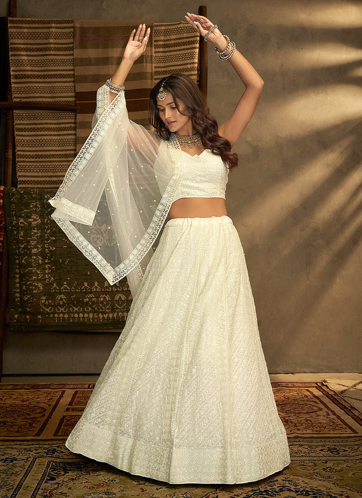 Buy Off White Sequins Work Silk Graceful Lehenga Choli Online