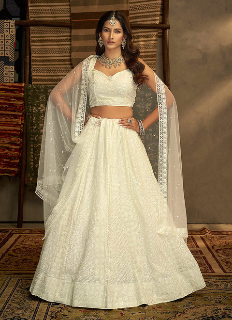 White And Gold Stylish Embroidered Lehenga Choli Clothsvilla Main image