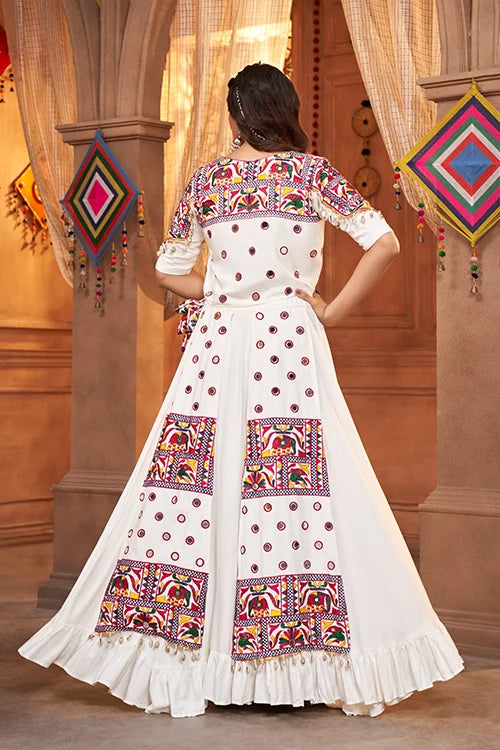 White Beautiful Embroidered Designer Koti Style Chaniya Choli for Navratri ClothsVilla.com