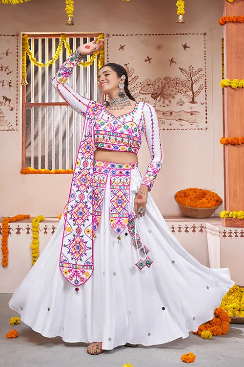 White Beautiful Work Exclusive Designer Navratri Chaniya Choli ClothsVilla.com