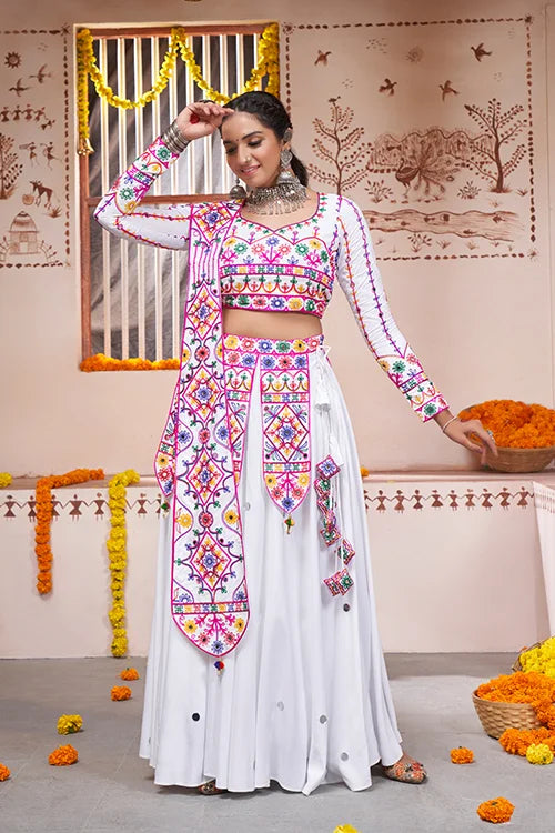White Beautiful Work Exclusive Designer Navratri Chaniya Choli ClothsVilla.com
