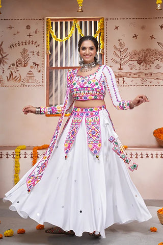 White Beautiful Work Exclusive Designer Navratri Chaniya Choli ClothsVilla.com