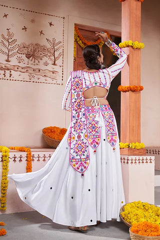 White Beautiful Work Exclusive Designer Navratri Chaniya Choli ClothsVilla.com