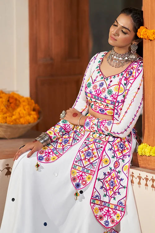 White Beautiful Work Exclusive Designer Navratri Chaniya Choli ClothsVilla.com