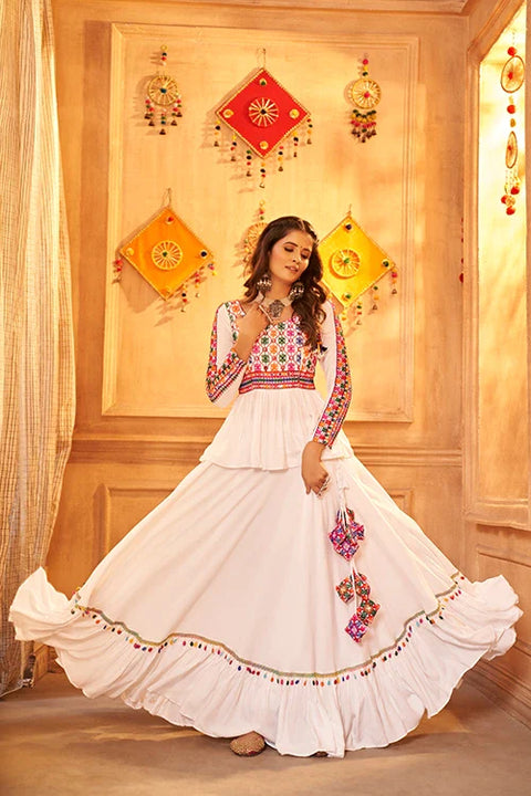 White Color Embroidered Work Designer Choli with Ghagra for Navratri Special Collection ClothsVilla.com Main image