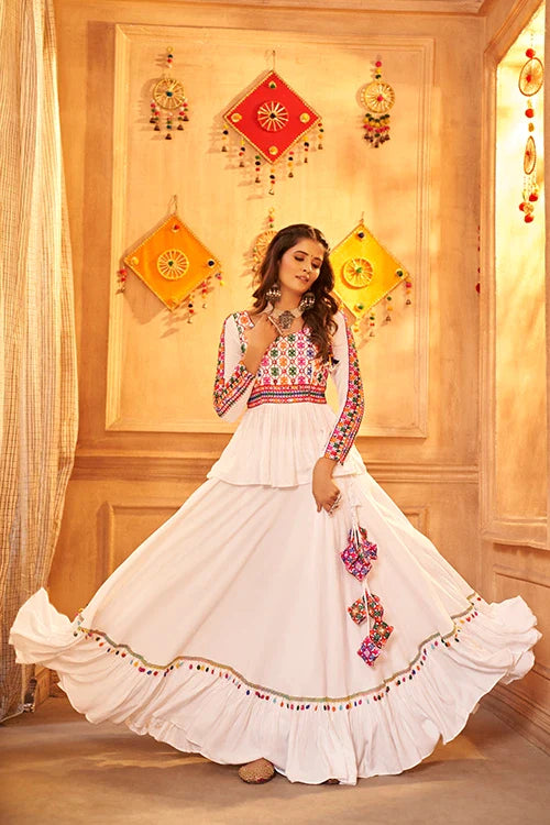 White Color Embroidered Work Designer Choli with Ghagra for Navratri Special Collection ClothsVilla.com