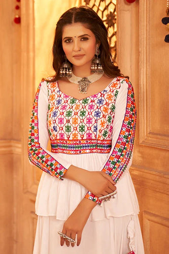 White Color Embroidered Work Designer Choli with Ghagra for Navratri Special Collection ClothsVilla.com