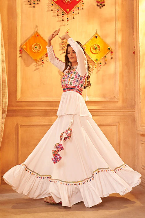 White Color Embroidered Work Designer Choli with Ghagra for Navratri Special Collection ClothsVilla.com