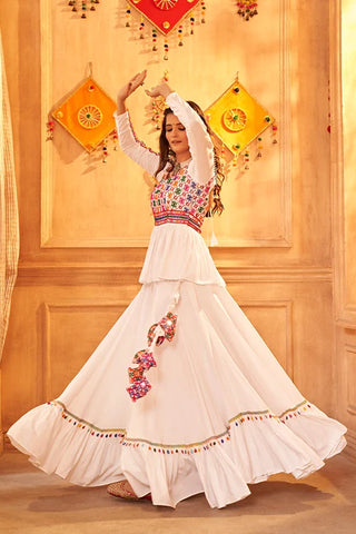 White Color Embroidered Work Designer Choli with Ghagra for Navratri Special Collection ClothsVilla.com