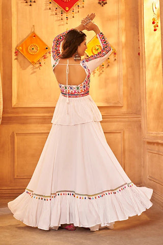 White Color Embroidered Work Designer Choli with Ghagra for Navratri Special Collection ClothsVilla.com