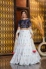 Load image into Gallery viewer, White Embroidered Cotton Semi Stitched Bridal Lehenga ClothsVilla