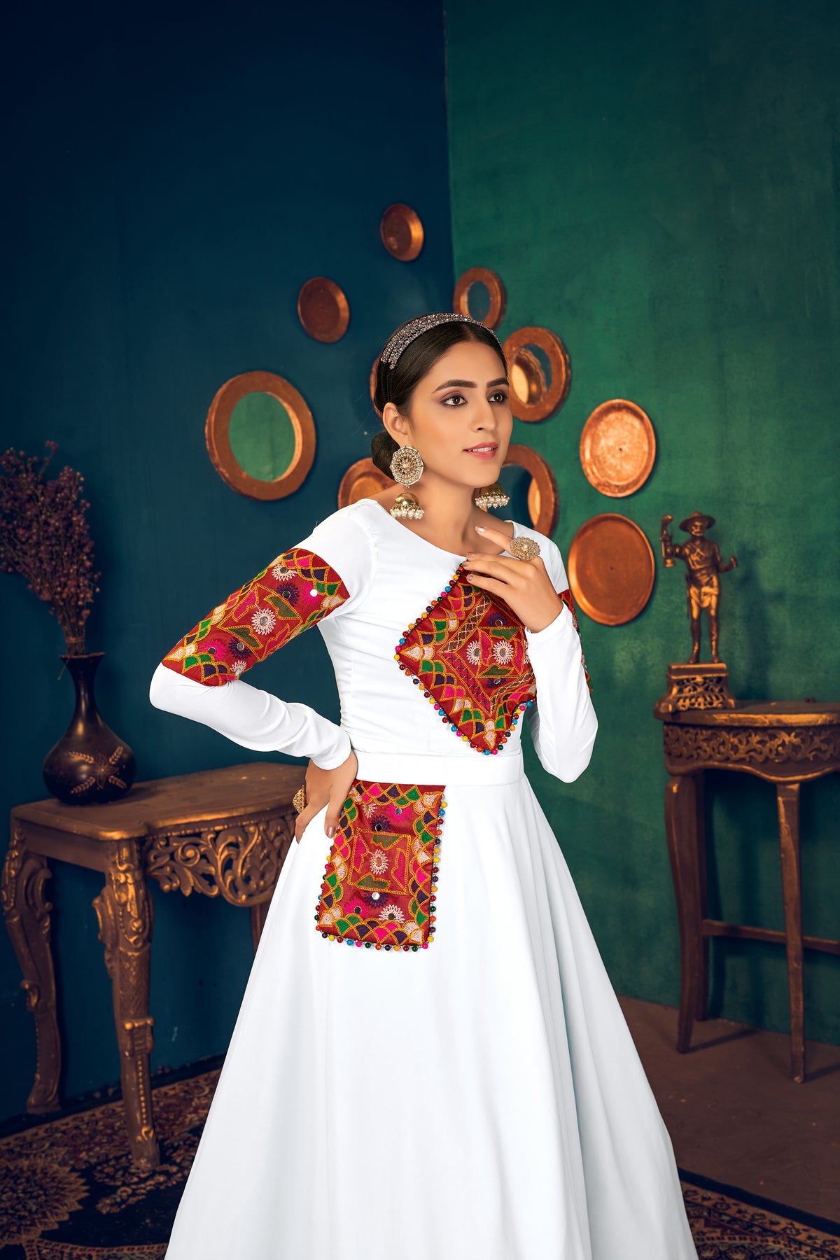 White Embroidered Georgette Evening Long Gown Semi Stitched ClothsVilla