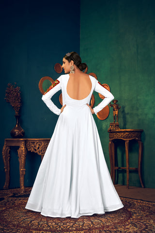 White Embroidered Georgette Evening Long Gown Semi Stitched ClothsVilla