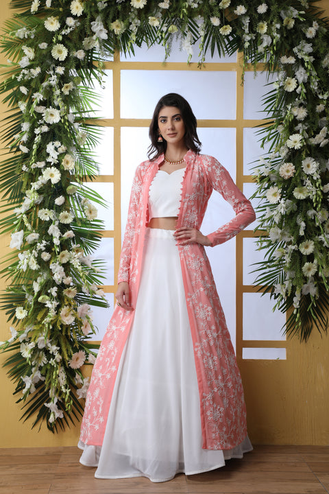 Pink Embroidered Georgette Semi Stitched Lehenga ClothsVilla Main image