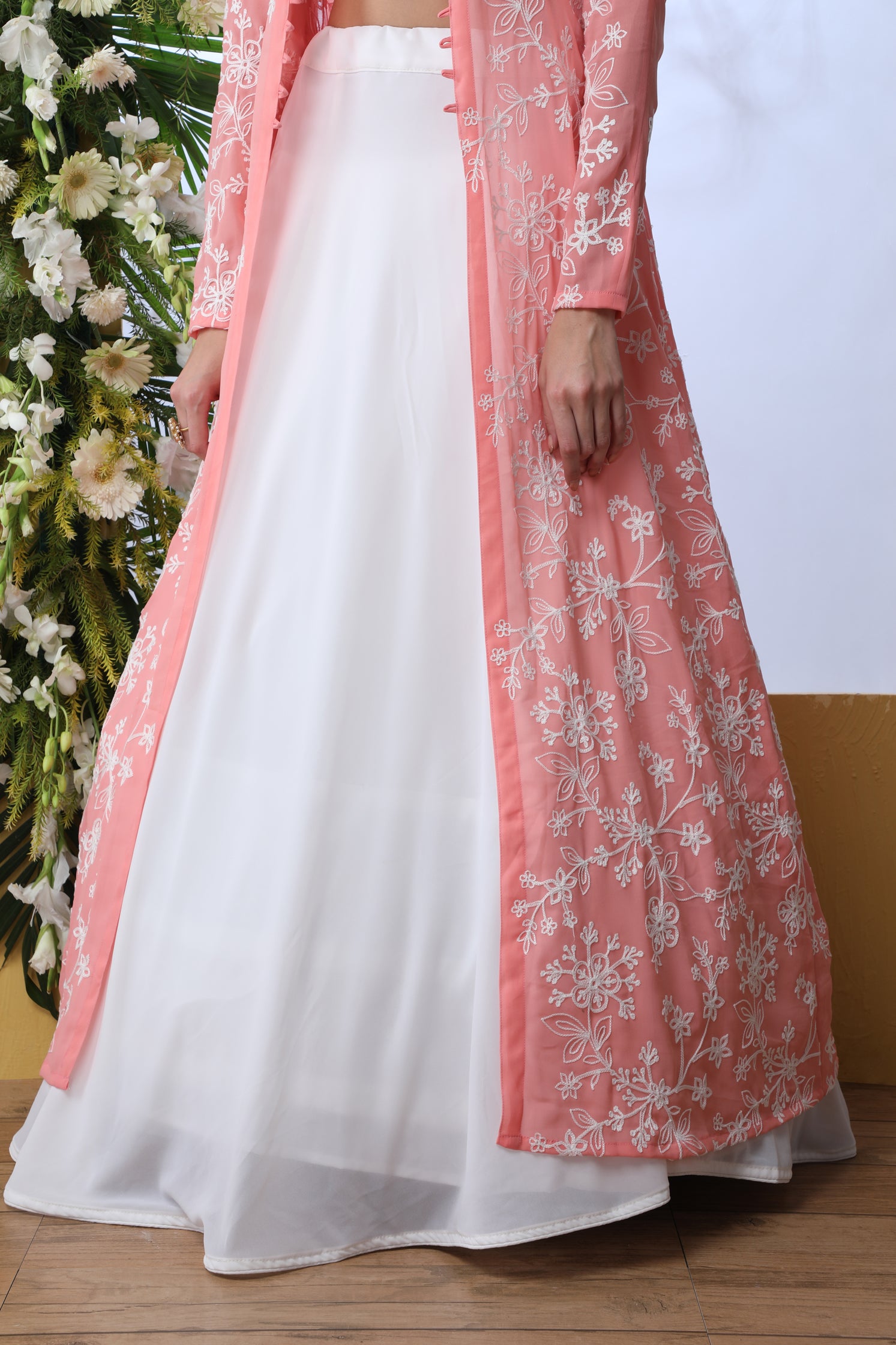 Pink Embroidered Georgette Semi Stitched Lehenga ClothsVilla