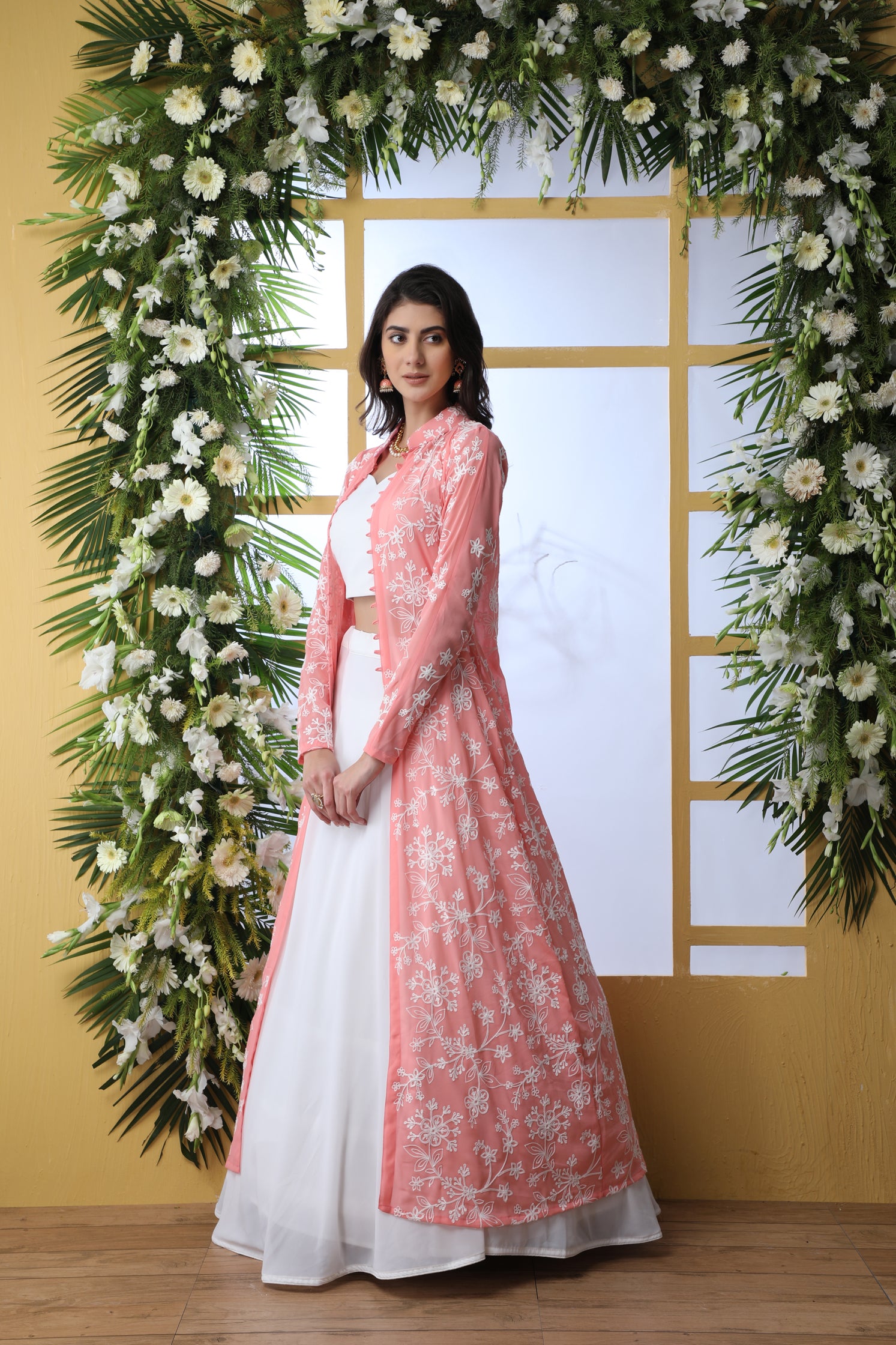 Pink Embroidered Georgette Semi Stitched Lehenga ClothsVilla