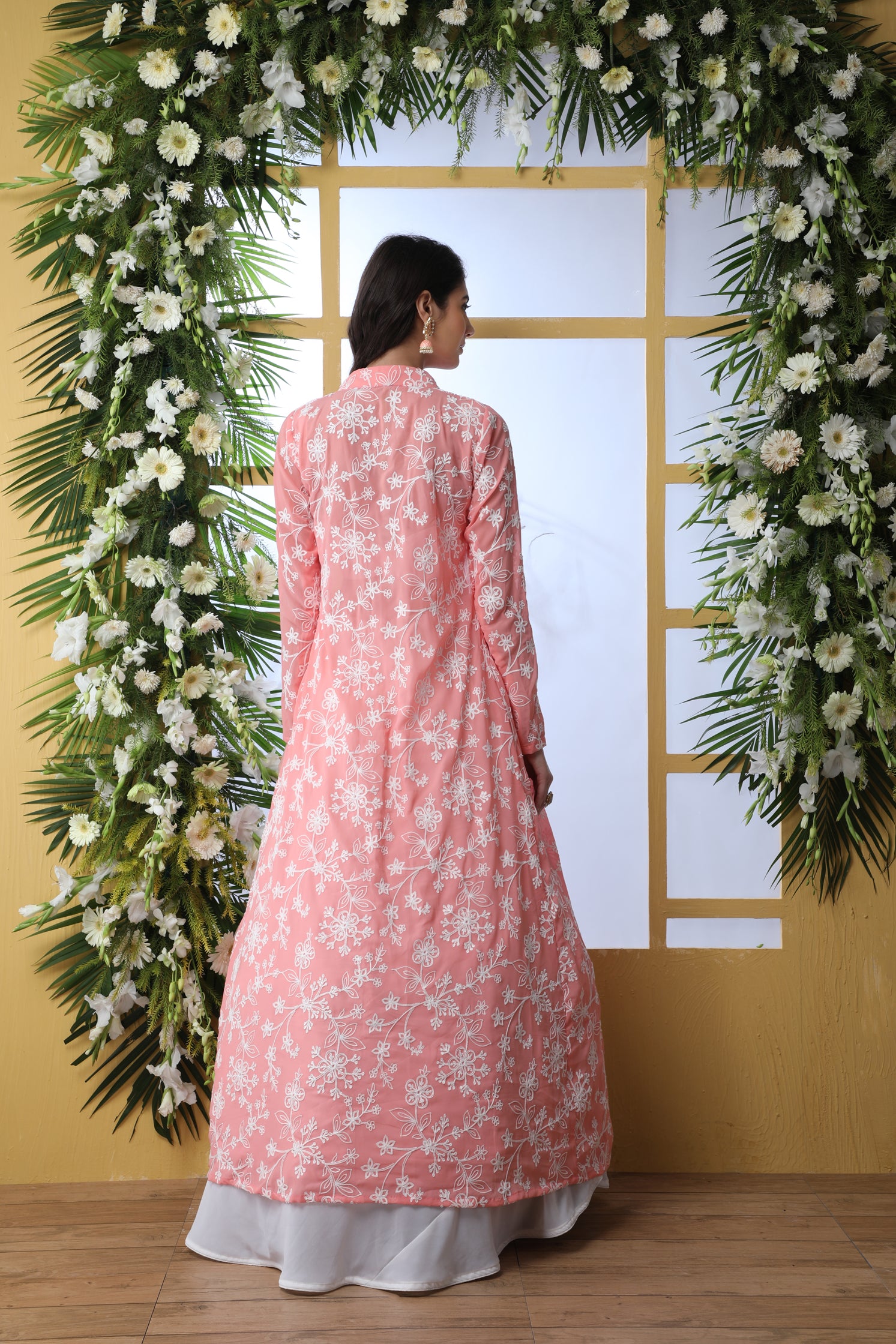 Pink Embroidered Georgette Semi Stitched Lehenga ClothsVilla