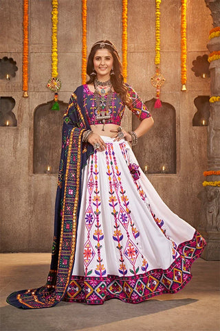 White Exclusive Embroidered with Mirror Work Navratri Chaniya Choli ClothsVilla.com