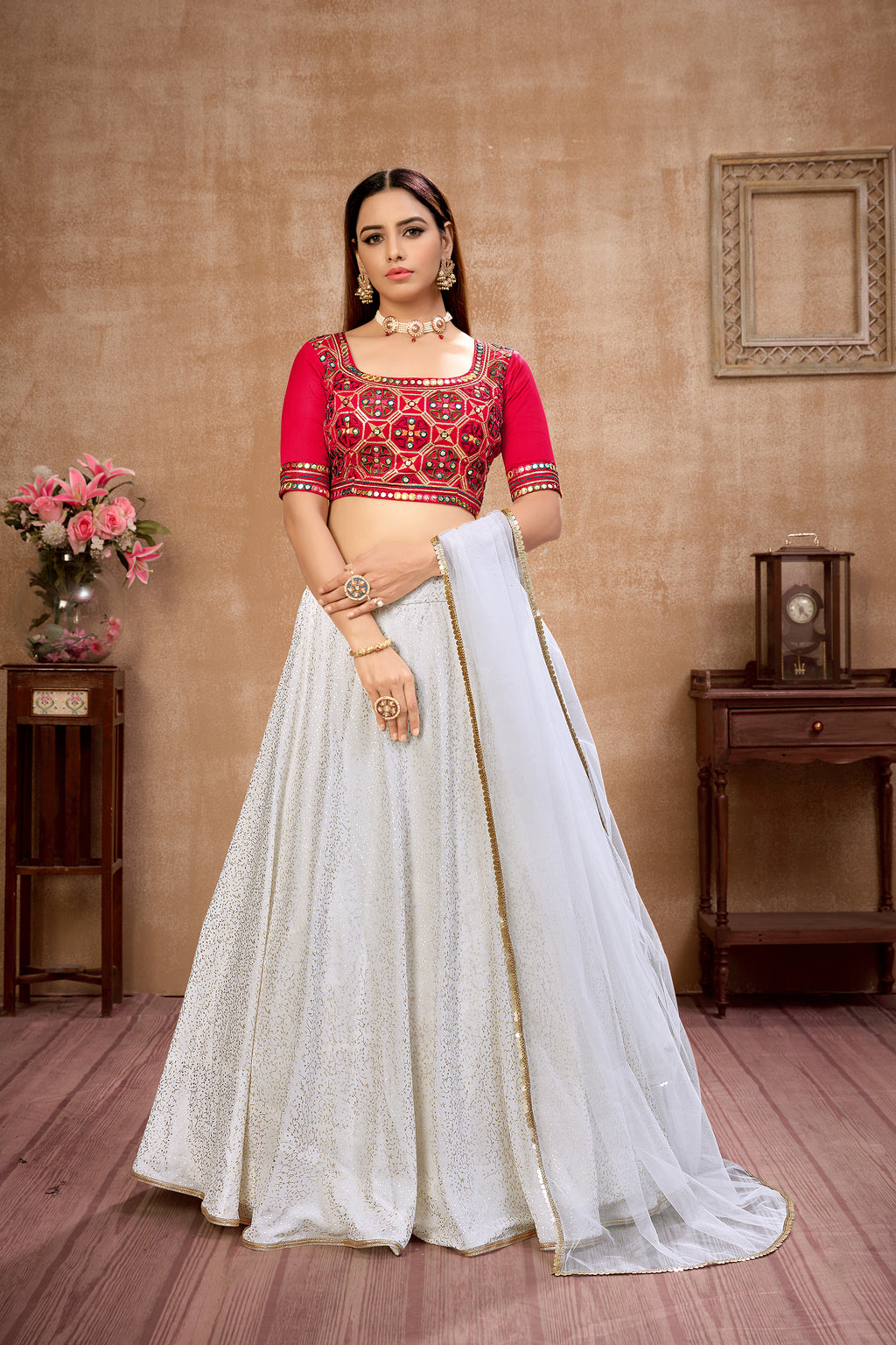 White Foil Print Georgette Wedding Wear Lehenga Choli ClothsVilla