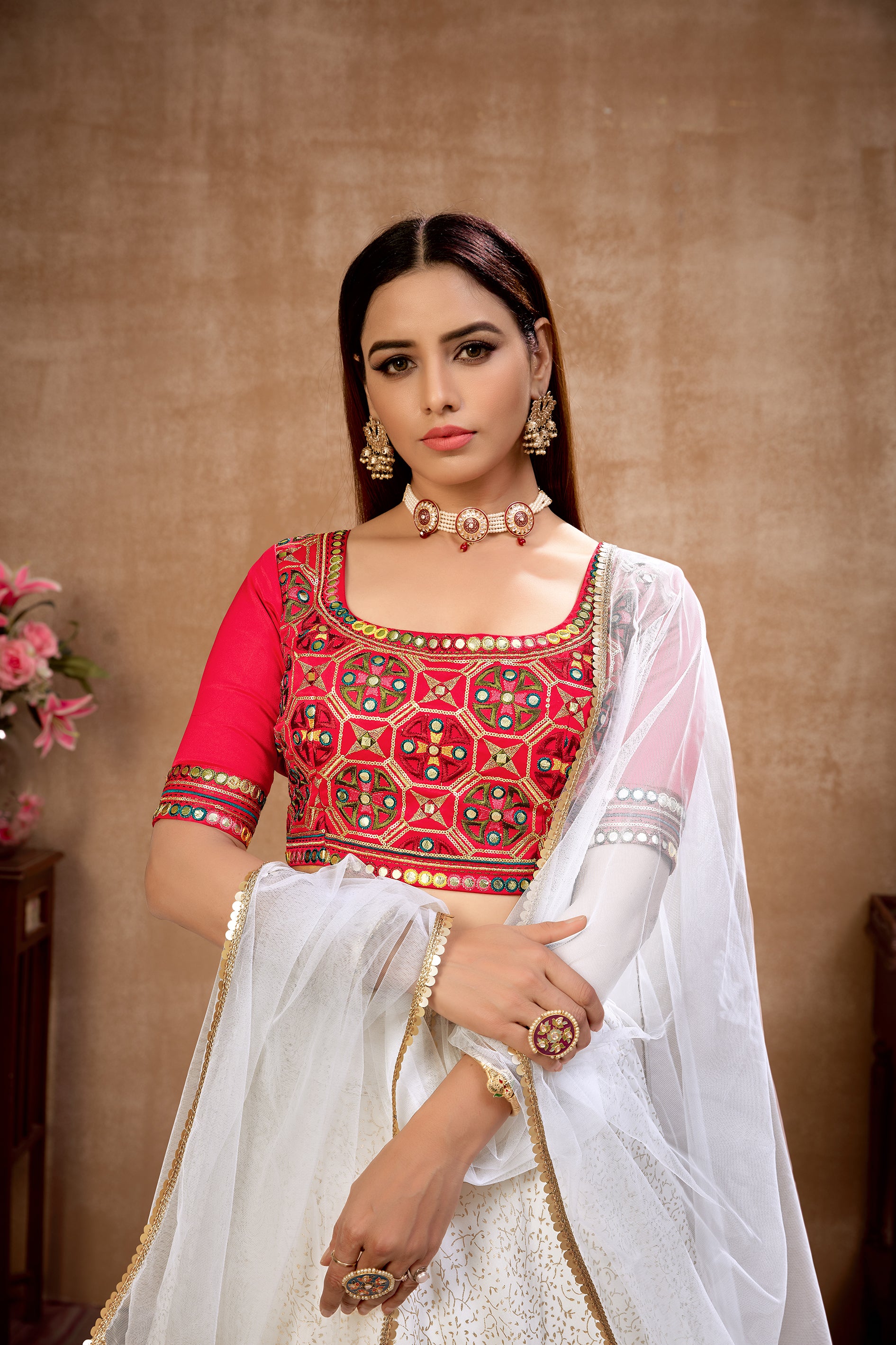 White Foil Print Georgette Wedding Wear Lehenga Choli ClothsVilla