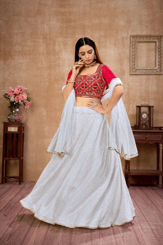 White Foil Print Georgette Wedding Wear Lehenga Choli ClothsVilla