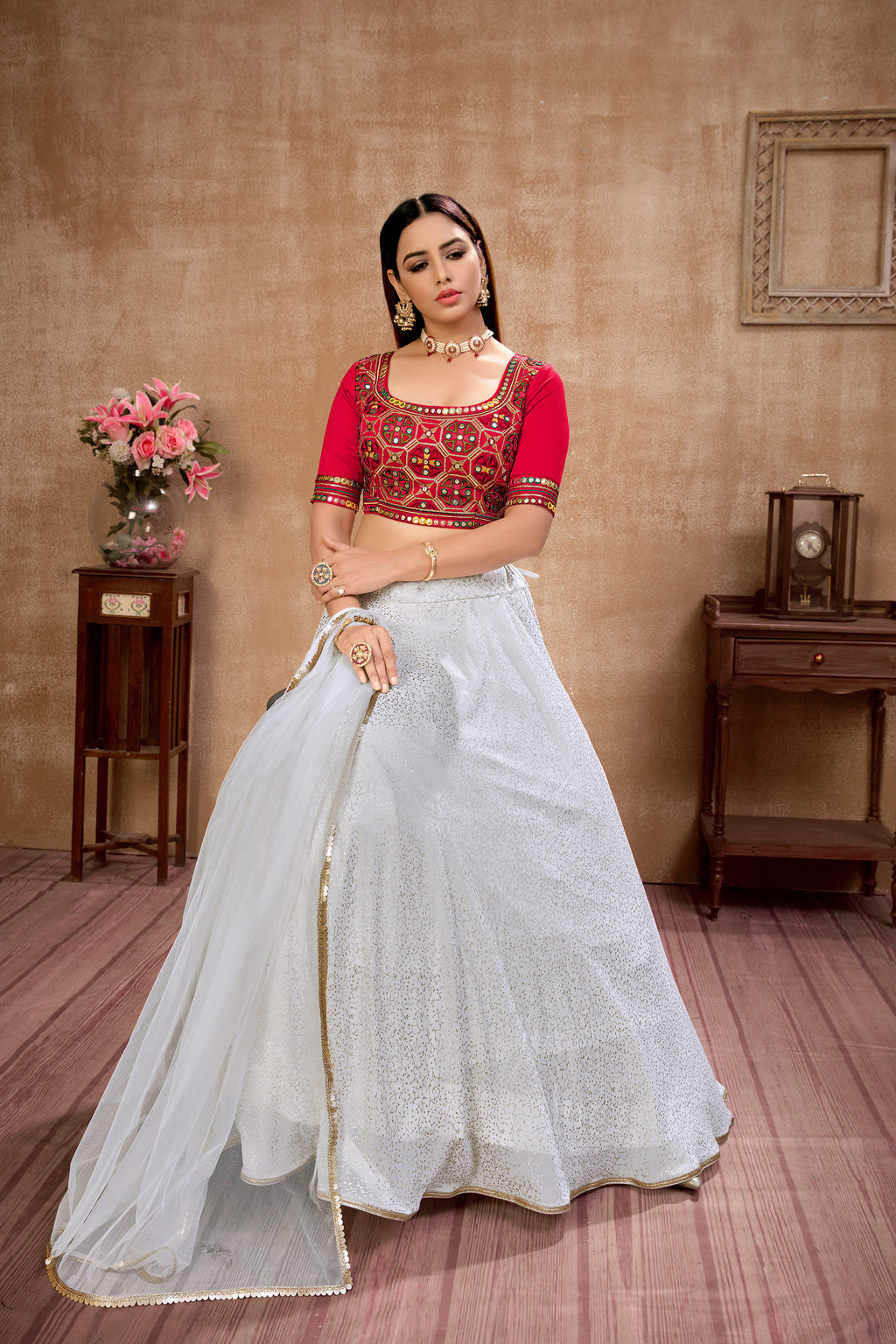 White Foil Print Georgette Wedding Wear Lehenga Choli ClothsVilla