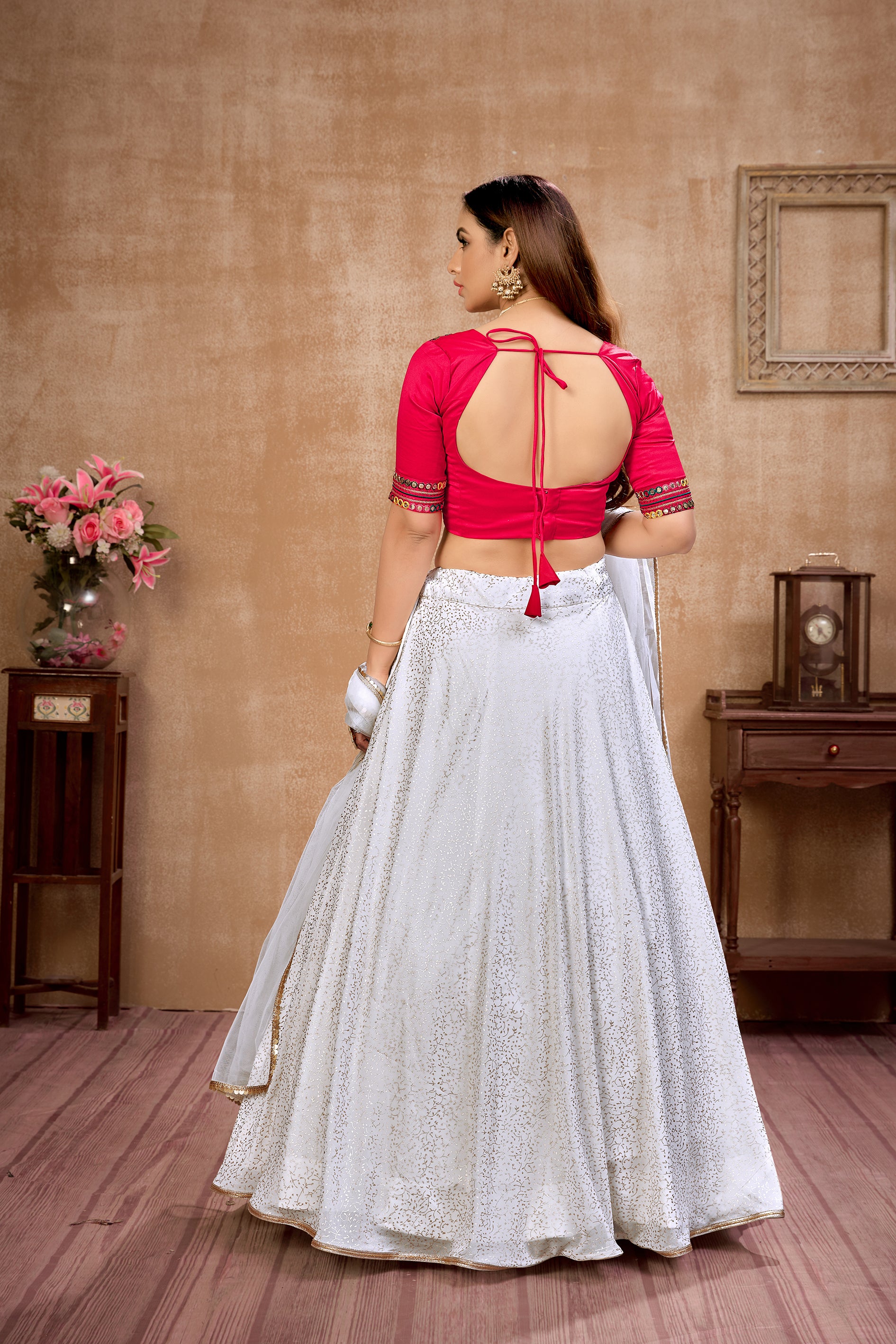 White Foil Print Georgette Wedding Wear Lehenga Choli ClothsVilla