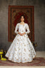 White Foilage Print Taffeta Silk Party Wear Gown Semi Stitched ClothsVilla