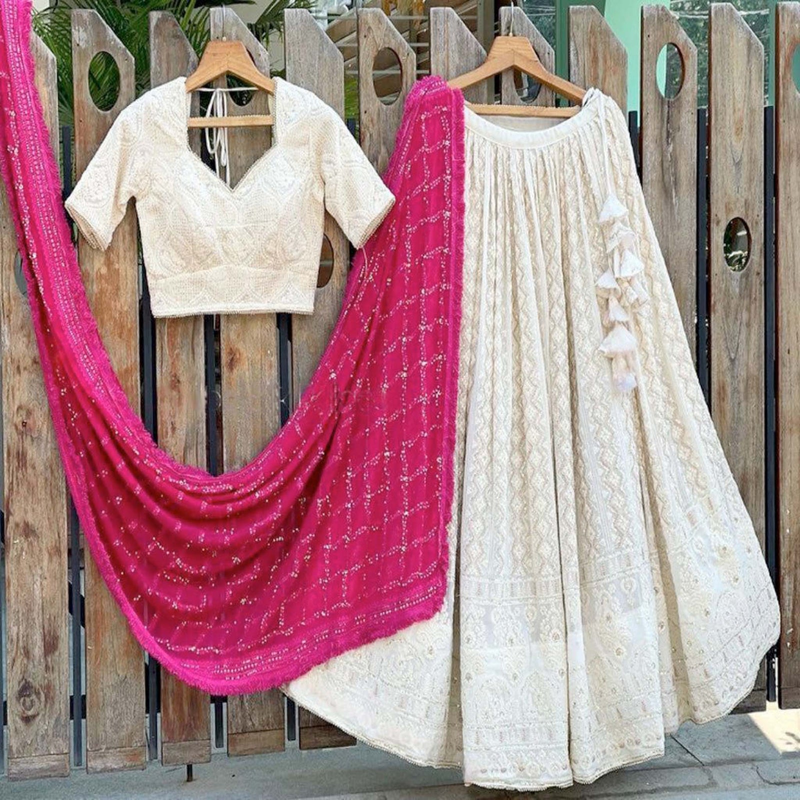 White Georgette Lehenga Choli with Heavy Embroidery Work ClothsVilla