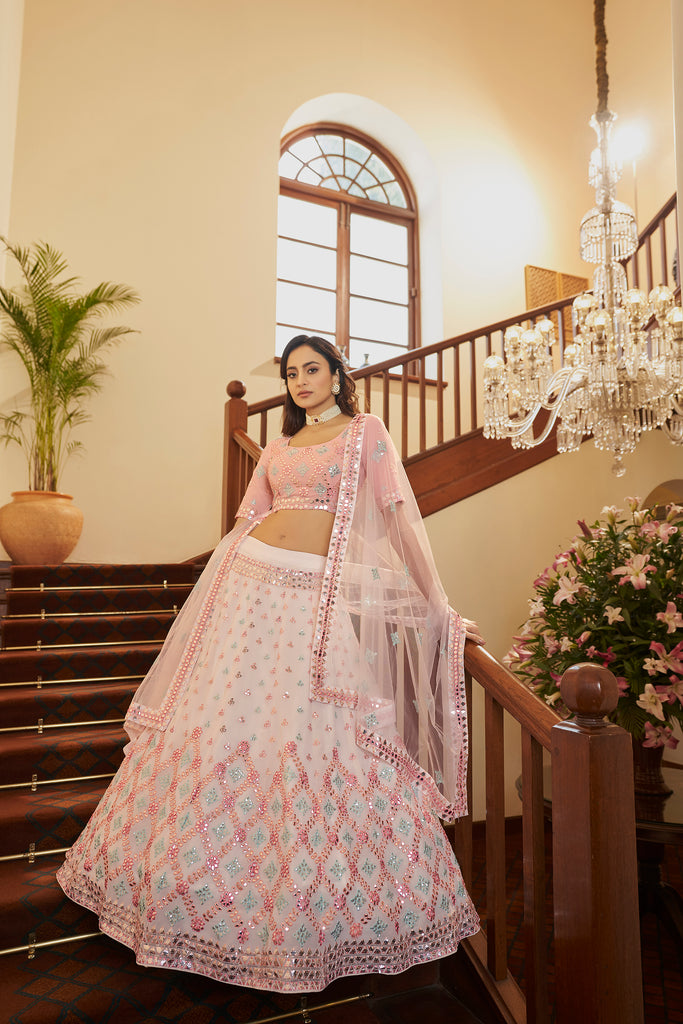 Lehenga Indian Wedding Wear NET Lengha Choli Dupatta Set Floral Ghagra  Blouse | eBay