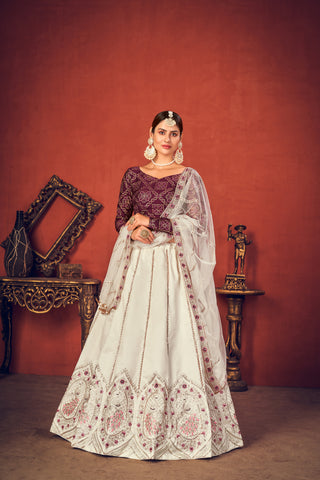 White Lehenga Choli/ Peacock Lehenga Choli/ Design Lehenga/ Embroidery Work Lehenga/ Lehenga Skirt/ Lehenga Blouse/ Lehenga For Girls ClothsVilla