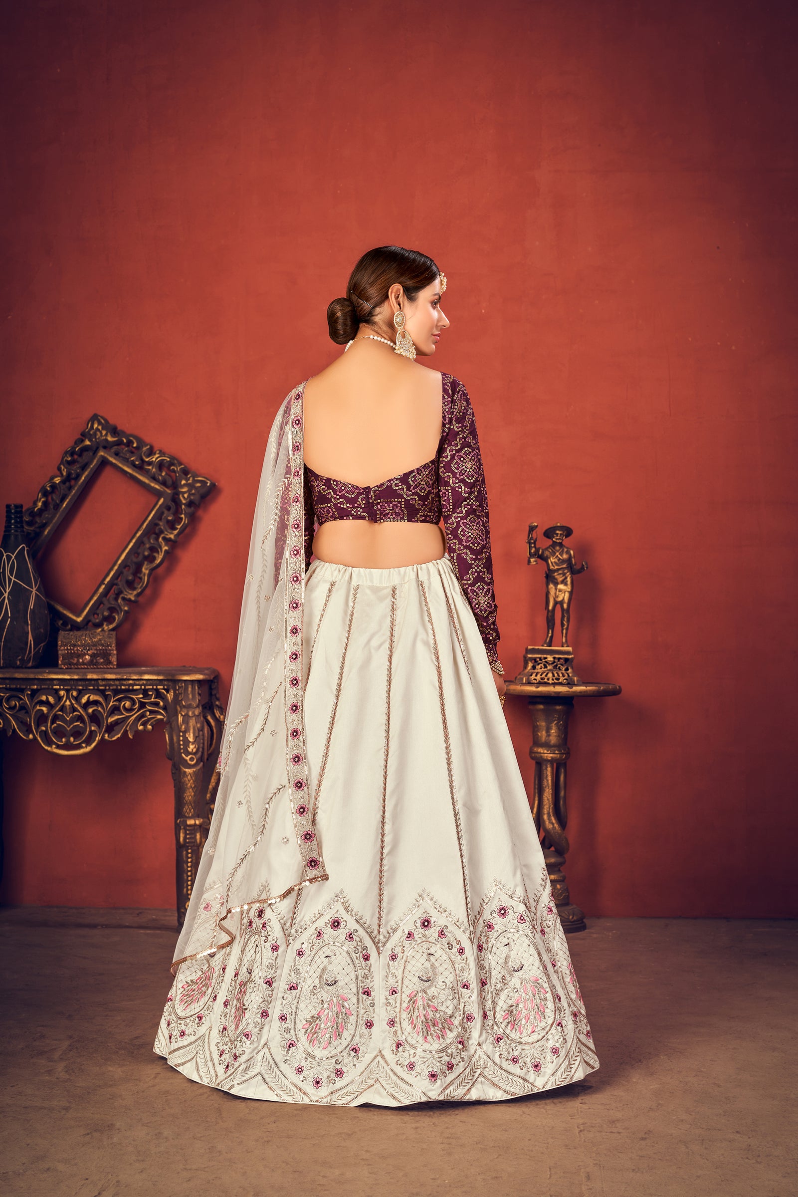 White Lehenga Choli/ Peacock Lehenga Choli/ Design Lehenga/ Embroidery Work Lehenga/ Lehenga Skirt/ Lehenga Blouse/ Lehenga For Girls ClothsVilla