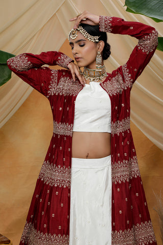 White Lehenga Choli With Designer Koti And Thread With Sequence Embroidered Work Bridesmaid, Wedding, Party, Bollywood Designer Lehenga ClothsVilla