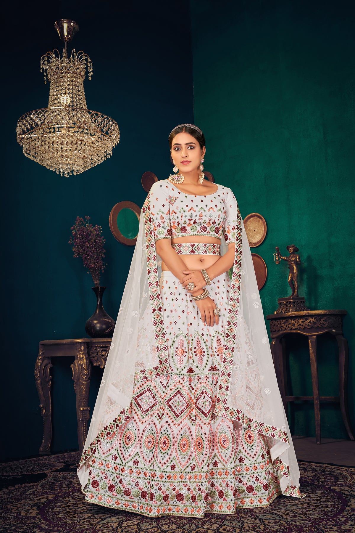 White Multi Thread Gotta Work Georgette Wedding Lehenga Choli ClothsVilla Main image