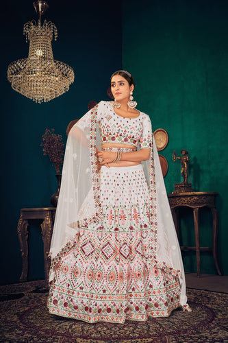 White Multi Thread Gotta Work Georgette Wedding Lehenga Choli ClothsVilla